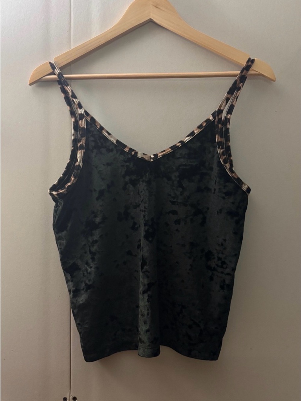 PINK Victoria's Secret Black Crushed Velvet Cami with Leopard Trim